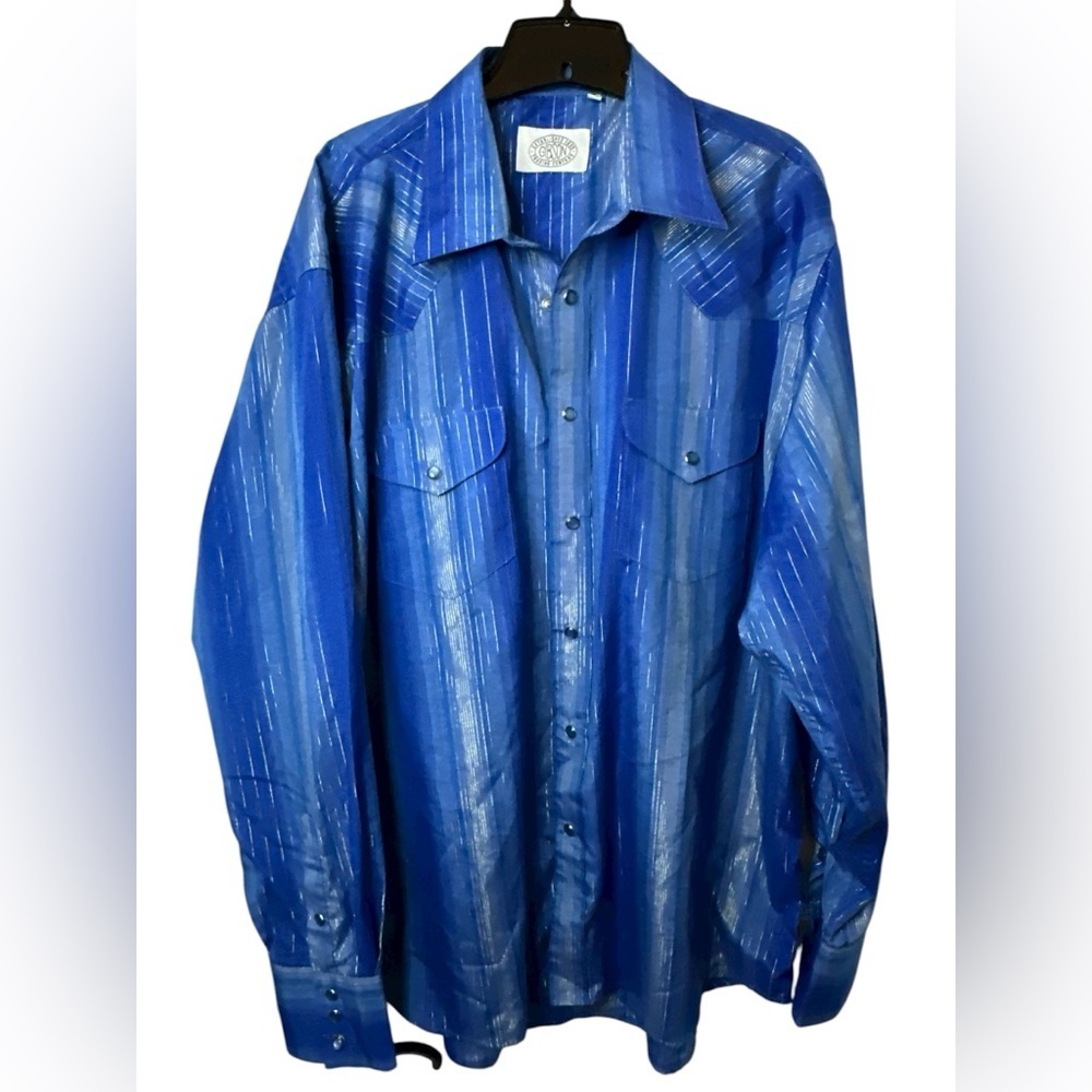Gibson Trading Co Shirt Mens XL Long Sleeve Pearl Snap Up Blue Silver Shirt